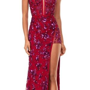 Stunning Red and Purple Sequin Prom Dress